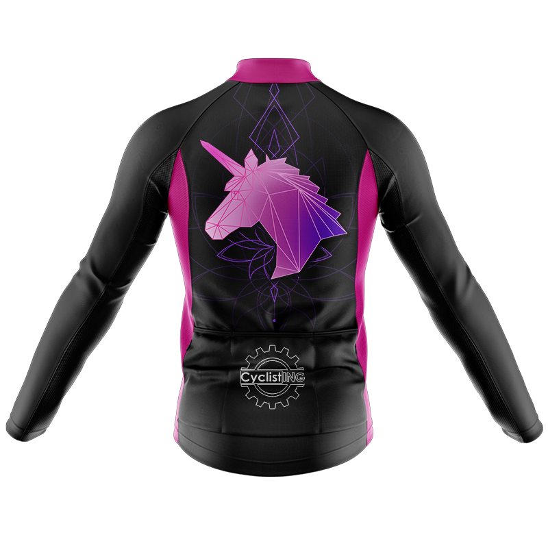 Maglia da ciclismo a maniche lunghe con unicorno geometrico