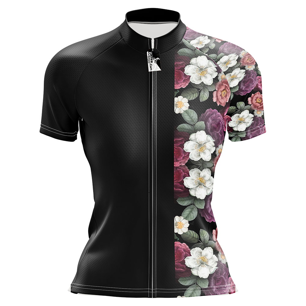 Flowers Black Short Sleeve Cycling Jersey