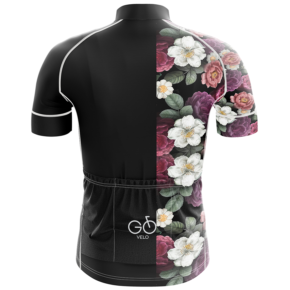 Flowers Black Short Sleeve Cycling Jersey