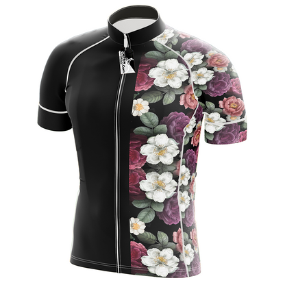 Flowers Black Short Sleeve Cycling Jersey