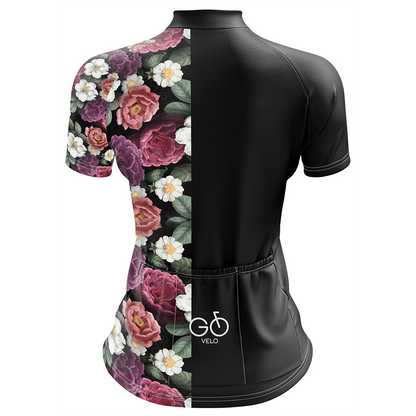 Flowers Black Short Sleeve Cycling Jersey