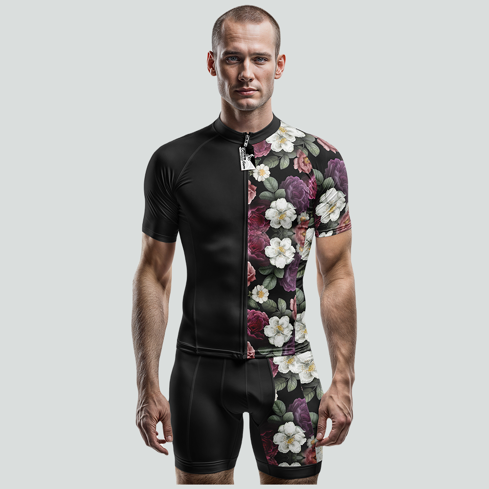 Flowers Black Short Sleeve Cycling Jersey