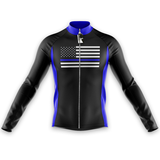 Blue American Long Sleeve Cycling Jersey